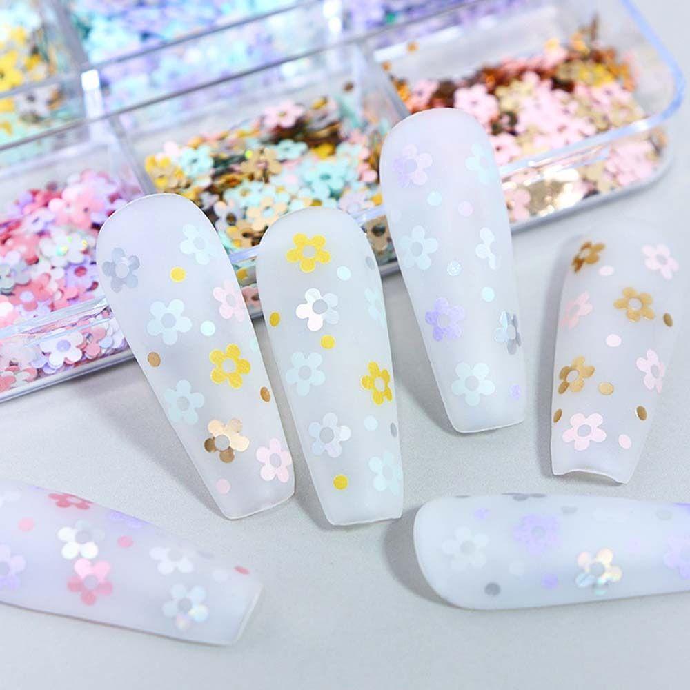 AUGUSTINA Agustina Bunga Paku Payet Musim Semi Warna Campur Pesona Kuku Plum Blossom Manicure Aksesoris Eyelash Dekorasi Nail Glitter Flakes