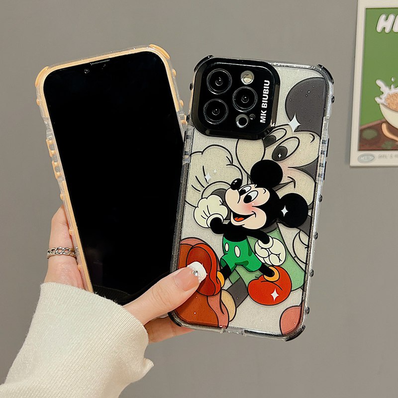 IPHONE Lovely!Mickey Winnie Bear Flash Powder Polos Soft Case HP iP Iphone12 13 14 Pro Max 11 FTD Casing Apple