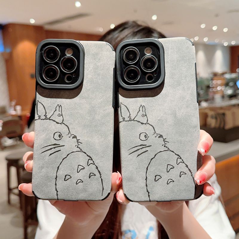 Retro suede Soft Case iP iPhone 7 8 Plus SE 2020 X XR XS Max 11 12 13 14 Pro Max 14 Plus Phone Case Camera Protect Gray Grey Cartoon Anime Totoro