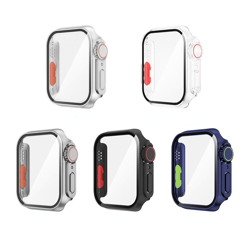 Pc CaSE for Apple watch 8 7 6 5 4 se 45mm 41mm 44mm 40mm Pelindung Layar watch Hard Cover Tempered Glass Change to iWatch Ultra 49mm