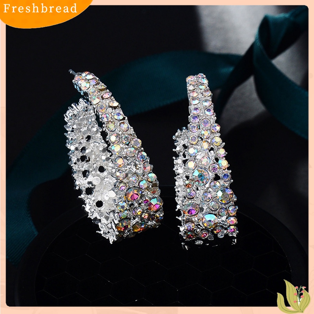 Anting Stud Bentuk U Aksen Berlian Imitasi Shiny Multicolored Untuk Wanita