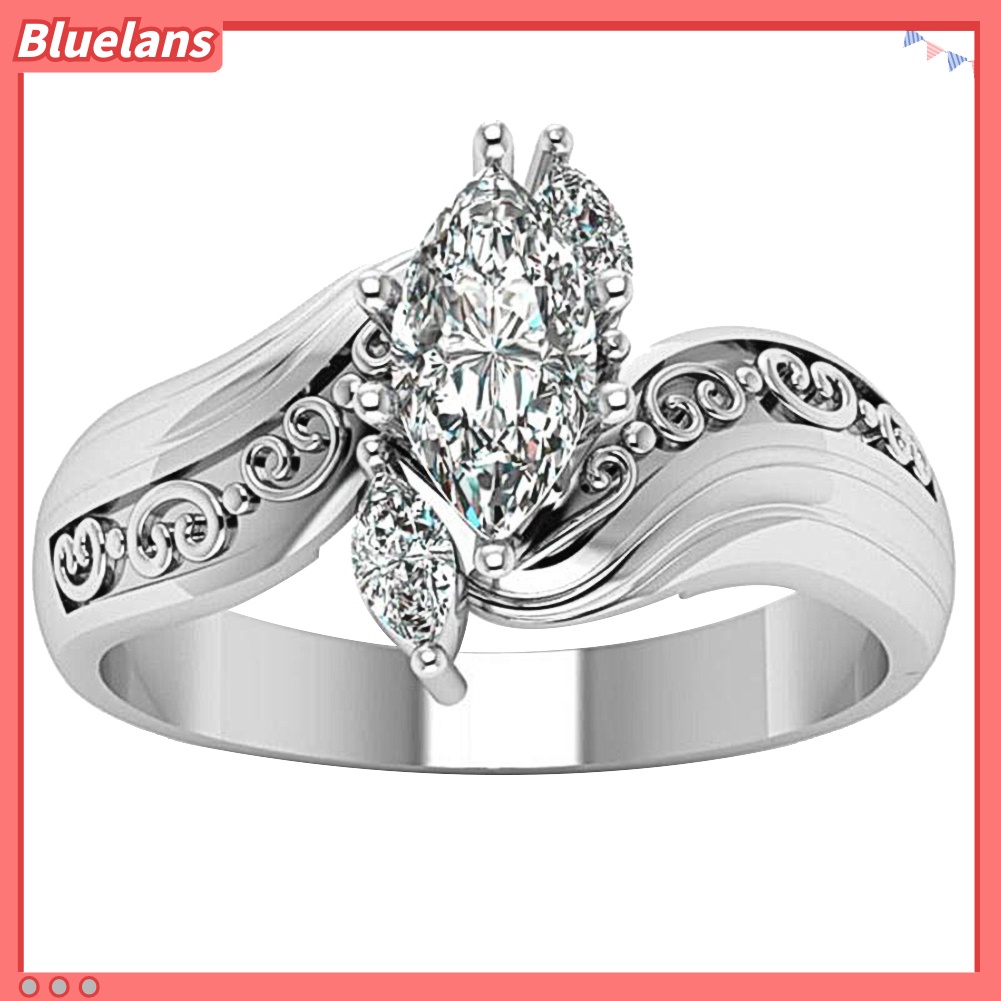 {In Stock} Fashion Marquise Cut Cubic Zirconia Bunga Cincin Ukir Perhiasan Lamaran Pengantin