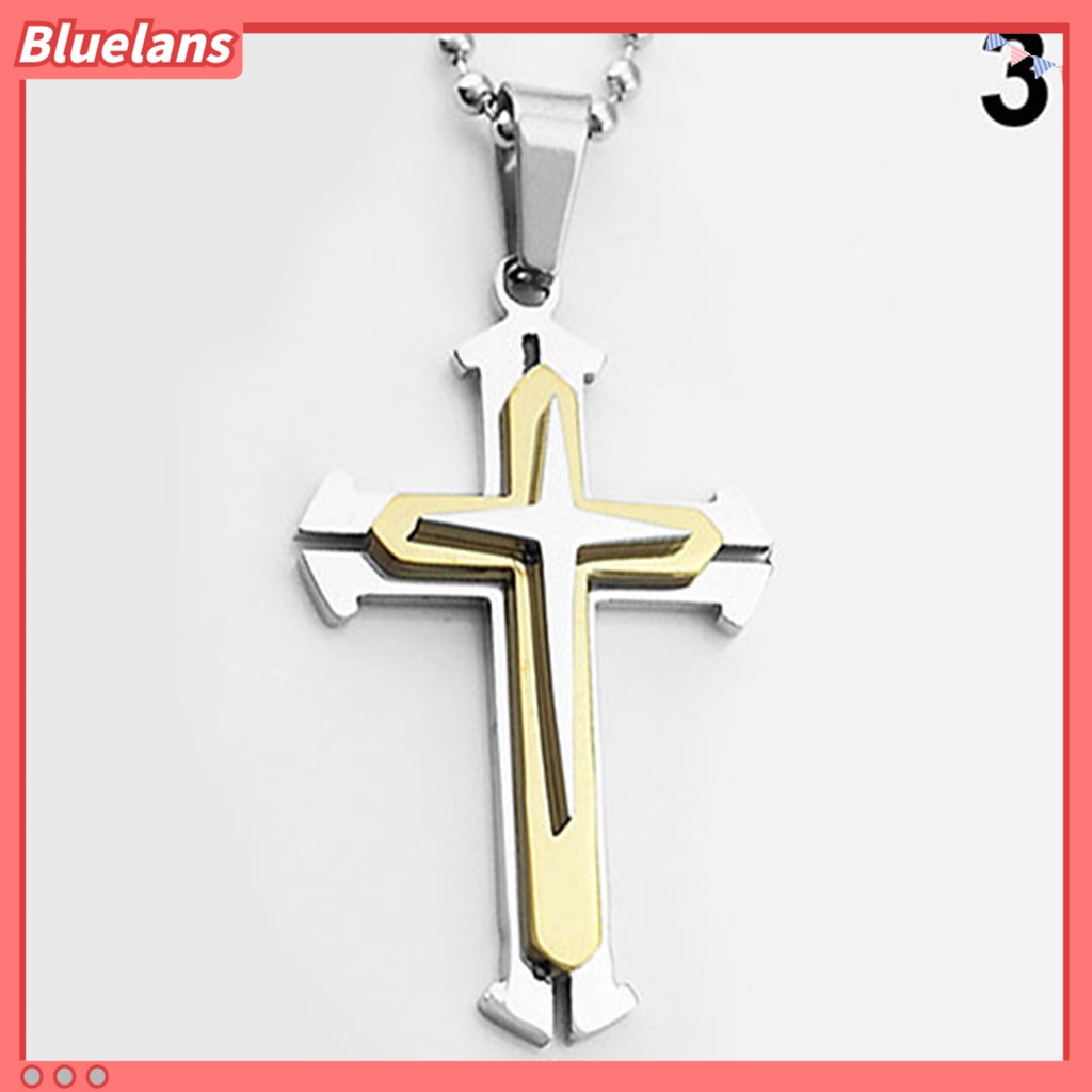 {In Stock} Fashion Pria Liontin Salib Stainless Steel Rantai Kalung Perhiasan Pesona Hadiah