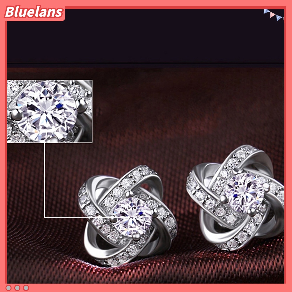 {In Stock} Fashion Perhiasan Wanita Perak Disepuh Telinga Stud Cubic Zirconia Berlian Imitasi Anting