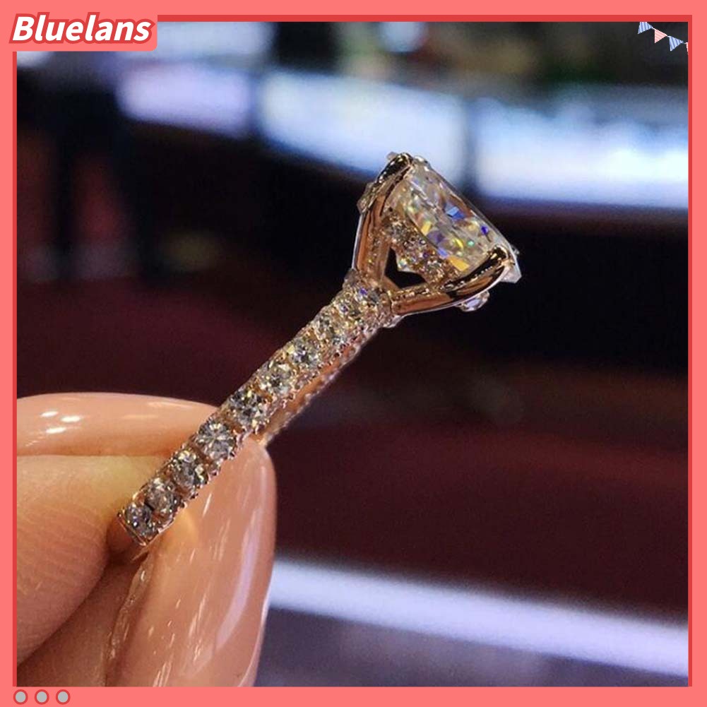 {In Stock} Glitter Bulat Berlian Imitasi Bertatahkan Band Jari Cincin Pengantin Pernikahan Perhiasan Hadiah