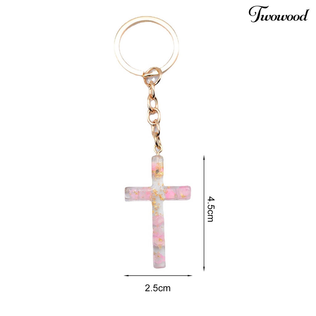 Twowood Gantungan Kunci Handmade Bunga Kering Isi Resin Liontin Serbaguna Berkilau Souvenir Hadiah Cross Key Ring Tas Ornamen Wanita Pria Perhiasan Aksesori Fashion