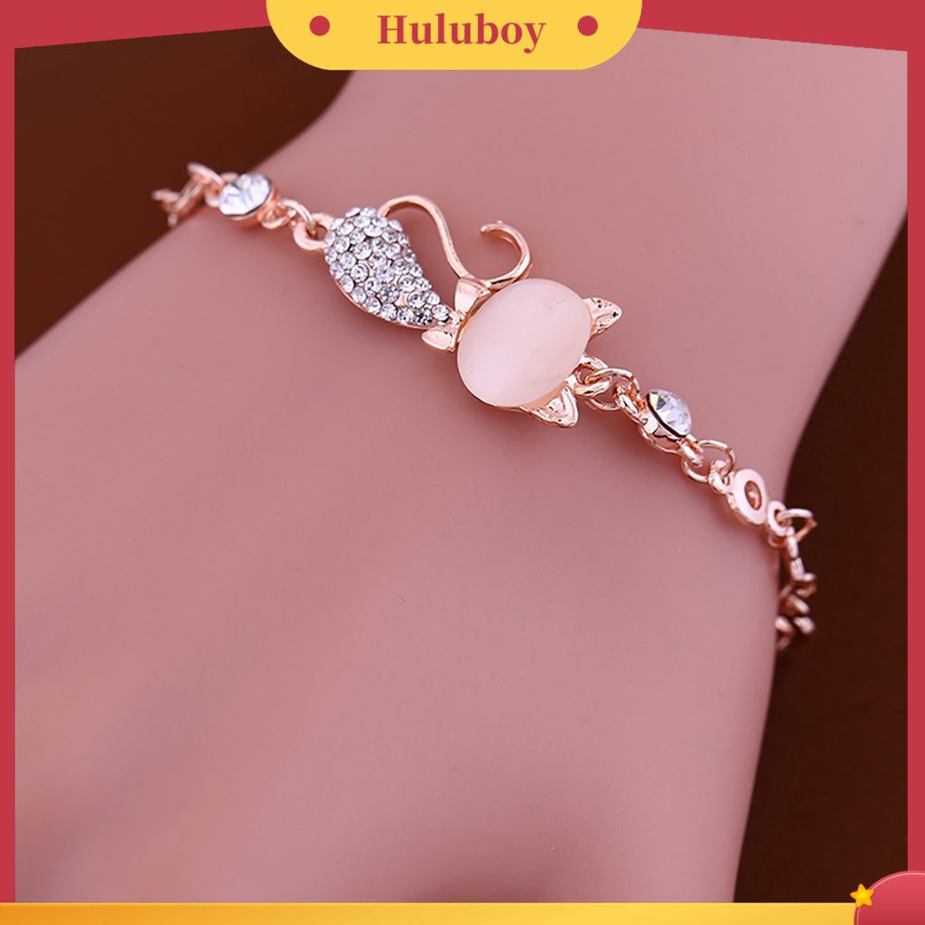{Ready Stock} Wanita Ladies Lovely Cat Pendant Opal Berlian Imitasi Bangle Gelang Rantai Perhiasan Untuk Kehidupan Sehari-Hari