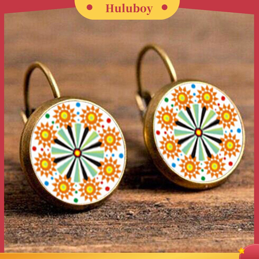 {Ready Stock} Retro Mandala Bunga Bulat Perunggu Klip Telinga Gadis Wanita Leaverback Earrings