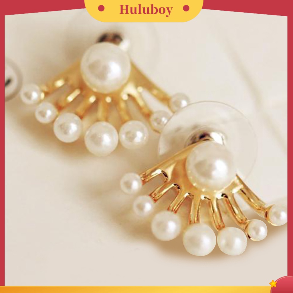 {Ready Stock} 1pasang Anting Perhiasan Dua Sisi Mutiara Imitasi Wanita Anting Stud Depan Belakang Untuk Festival