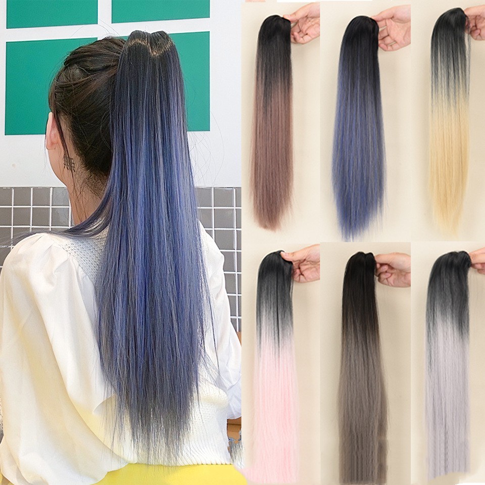 Ins Extension Rambut Ponytail Lurus Panjang Gradasi Alami Untuk Wanita Perempuan 50cm Dengan Klip