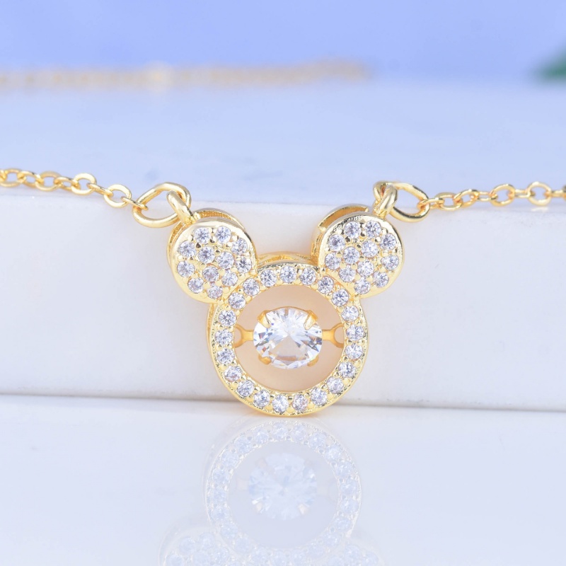 Goldkingdom Aksesoris Perhiasan Fashion Ready Stock Kalung Mickey Mouse Pintar Fashion Korea Micro Set Dengan Berlian Berdetak Jantung Liontin