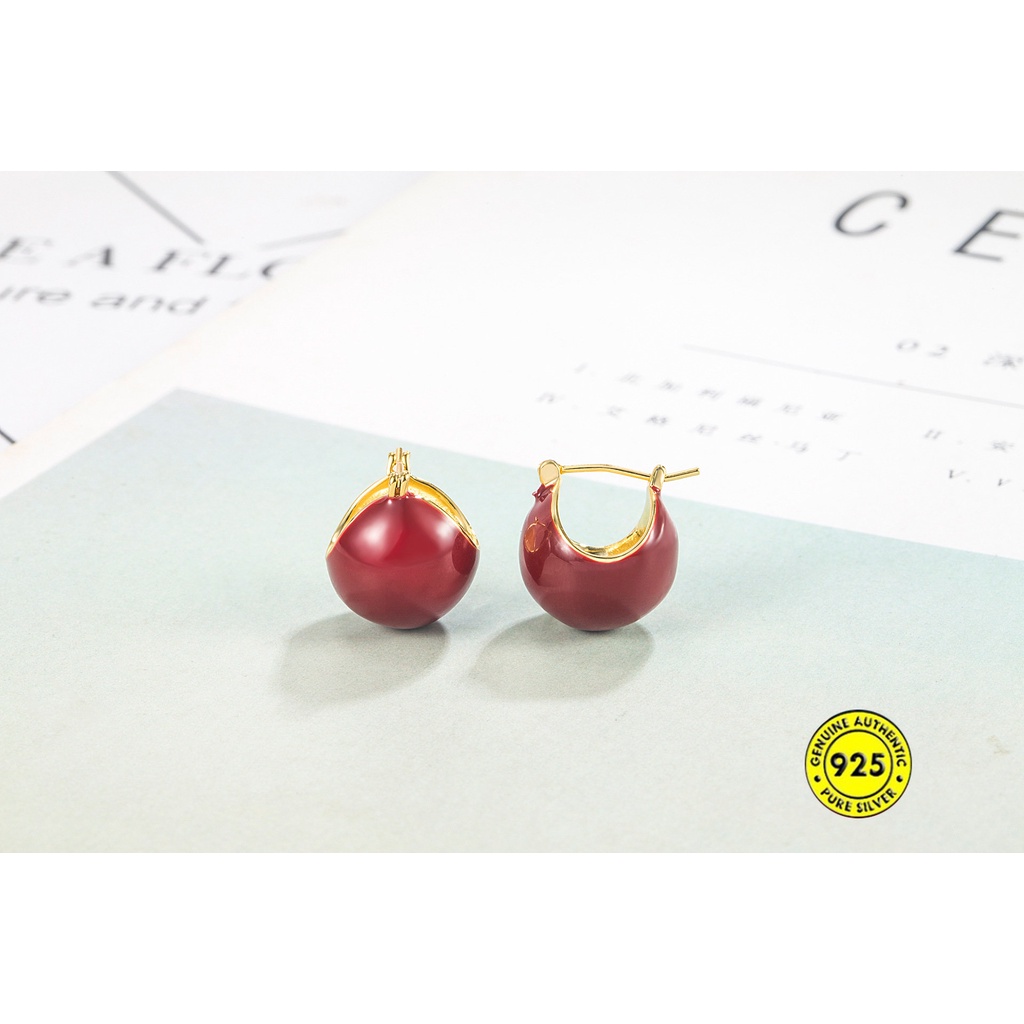 Anting Bulat Bulat Bulat Emas Kecil Enamel Berwarna Retro Modis U1228