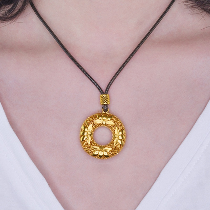 Goldkingdom Aksesoris Perhiasan Fashion Ready Stock, Tradisi Kuno, Mewarisi Liontin Emas Gesper Aman Lotus Dan Melubangi Wanita &amp;#Kalung Fashion 039; s.