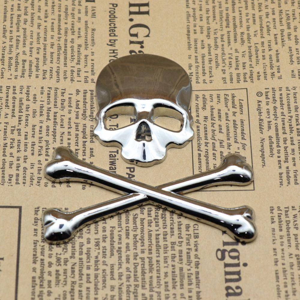 Lanfy Stiker Tengkorak Logam Menarik Tahan Air Motor Dekorasi Mobil Metal Sticker Crossbones Badge Car Skull Decal