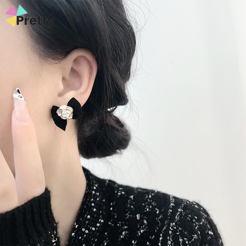 Anting bunga Camelia Korea anting busur Vintage Prancis anting premium desain untuk wanita - PD