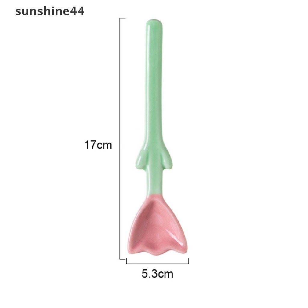 Sunshine 1Pc Sendok Keramik Bentuk Tulip 3D Bunga Sendok Kopi Sarapan Dessert Spoon ID