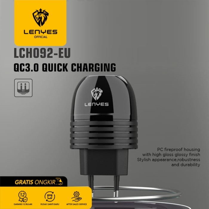 LENYES LCH092 1U Kepala Charger Fast Charge 3A Adaptor Original 100% - Micro USB original kabel cable casan travel charger tc android usb charger micro usb type c batok kepala charger