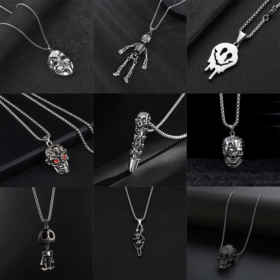 kalung pria keren original，Mask, Skeleton, Skeleton Frame, Robot, Ghost Pendant Hip Hop Necklace