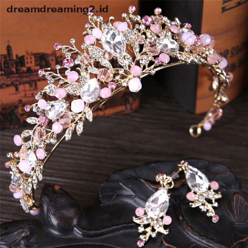 (hot) Mutiara Mahkota Pengantin Handmade Tiara Bride Headband Kristal Wedding Queen Crown//