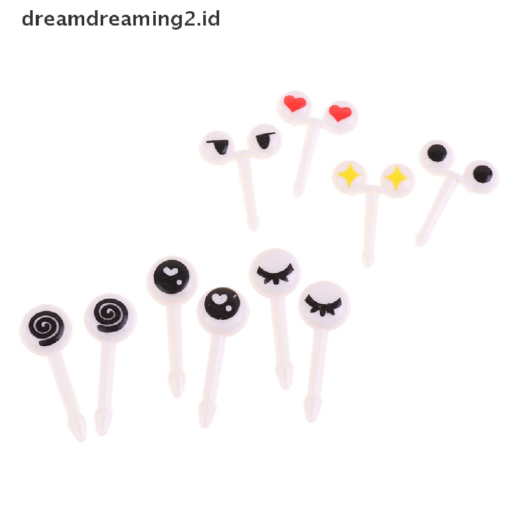 (hot) 10pcs/set Mini Lucu Kartun Mata Kawaii Lunch Bento Box Makanan Buah Picks Garpu//
