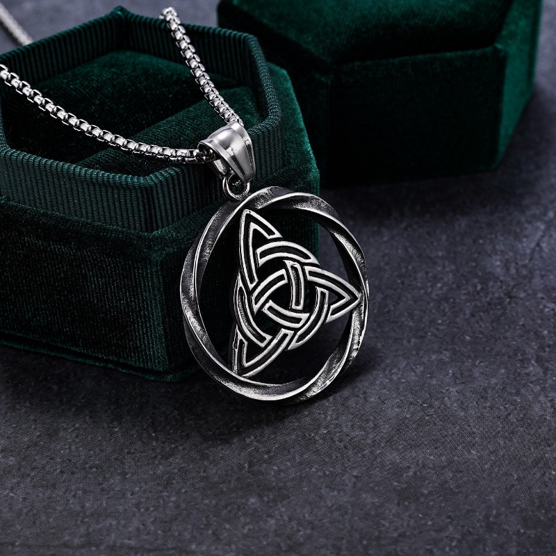 [X C Kalung] Baru Silvery Nordic Viking Rune Liontin Punk Hip Hop Stainless Steel Kalung Hadiah Pesta Ulang Tahun Untuk Pria Dan Wanita