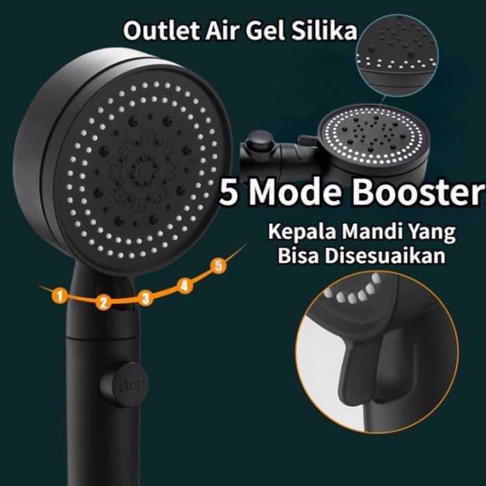 Kepala Shower Mandi Hitam Premium Shower Head Set