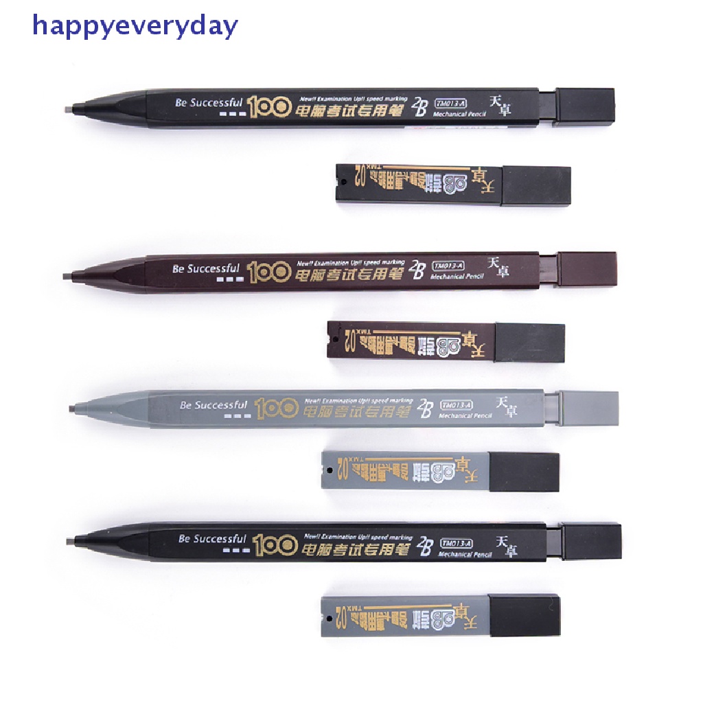 [happy] 2b Black Lead Holder Ujian Pensil Mekanik Dengan Lead Refill Set Perlengkapan Kantor [ID]