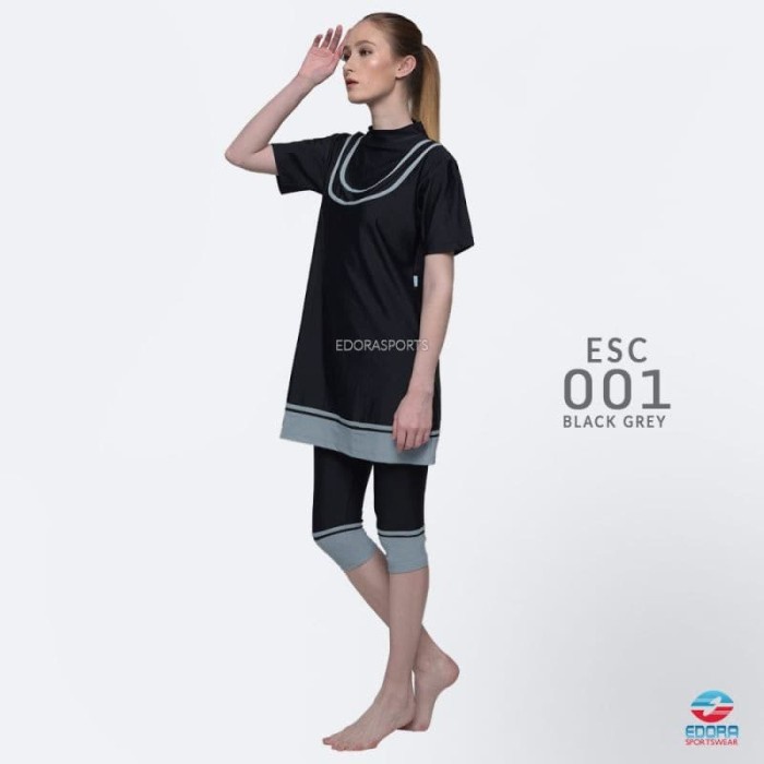 Edora Sportswear Swimsuit ESC 001 Black Grey - Baju Renang Wanita - L