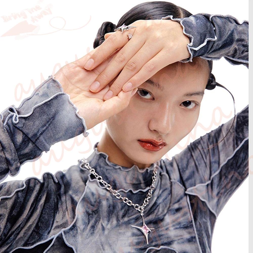 Agustina Pink Kristal Bintang Kalung Minoritas Hip Hop Rantai Perhiasan Aksesoris Alloy Sederhana Y2K Logam Anting