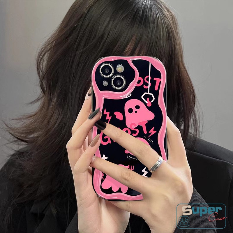 IPHONE Casing Ponsel Shockproof Kompatibel Untuk Iphone7 8 6s 6plus XR X13 14 11 12 Pro Max XS Max SE 2020 Lucu Lucu Pink Soul Ghost Glossy 3D Wavy Curved Edge Soft Tpu Cover