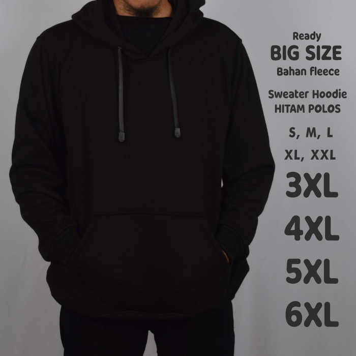 Sweater Hoodie Pria Polos Hitam Jumbo Big Size - Hitam, S