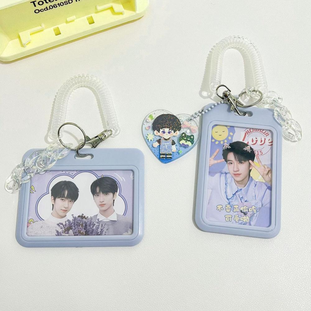 Timekey 3inch Kpop Photocard Holder Biru Akrilik Kredit ID Bank Card Tempat Display Foto Bus Subway Card Pelindung Case Liontin DGA1