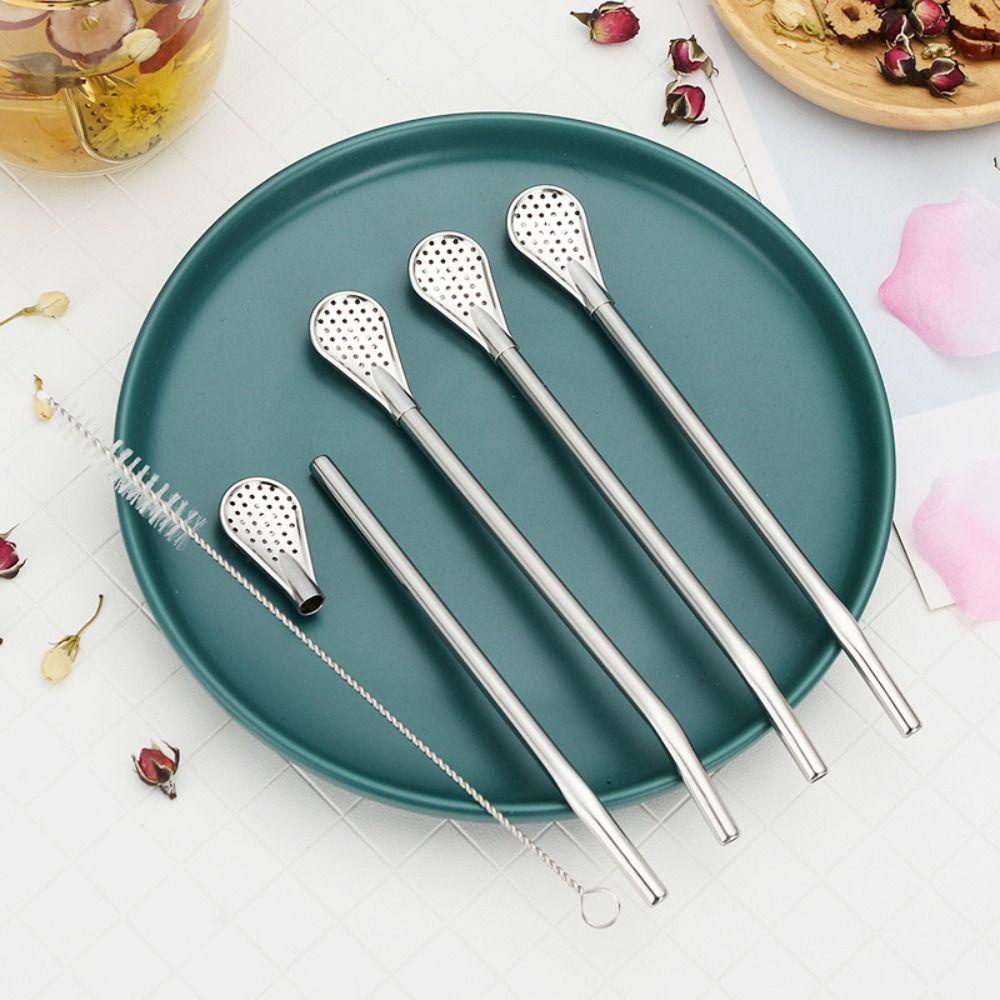 [Elegan] Sedotan Reusable Mudah Dibersihkan Sendok Kopi Jus Buah304Stainless Steel Milk Tea Stirring Spoon