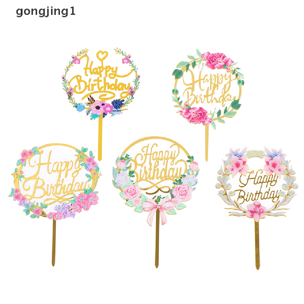 Ggg Bunga Happy Birthday Cake Topper Hiasan Kue Akrilik Untuk Dekorasi Kue Ulang Tahun ID