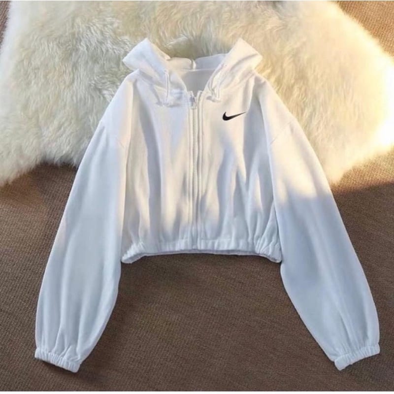	 JAKET CROOPE NK HOODIE ZIPPER SWEATER WANITA CROP TOP	