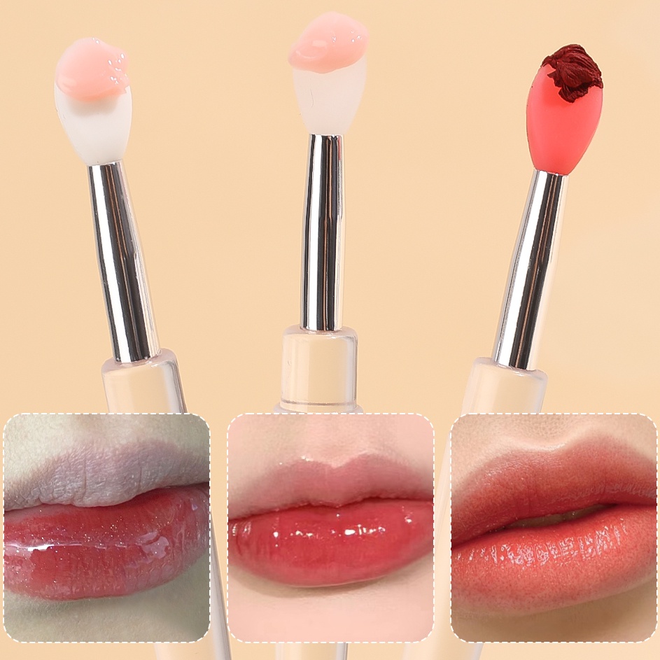 1pc 3warna Lipstik Aplikator Portable Kuas Bibir Silikon Dengan Tutup Kuas Bayangan Mini Lip Balm Brush Lembut Perlengkapan Perawatan Bibir Alat Makeup Untuk Wanita