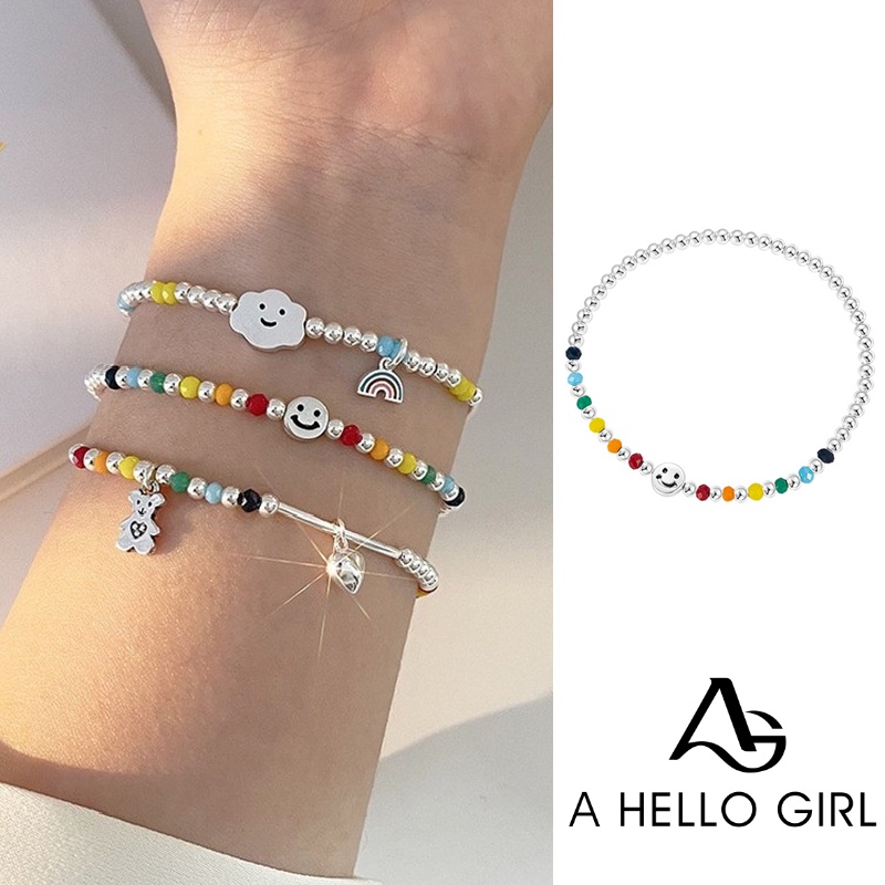Korean Fashion New Women's Rainbow Beaded Bracelet Hello Girl Jewelry