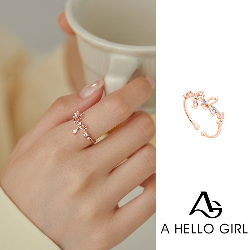 Cincin Model Terbuka Dapat Disesuaikan Desain Bunga Hati Untuk Wanita