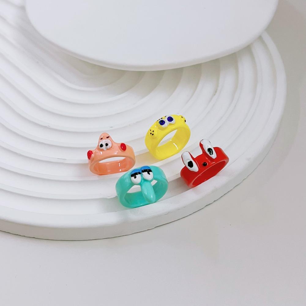 Mxbeauty Spongebob Cincin Lucu Kartun Resin Kpop Perhiasan Tetes Minyak Akrilik Populer Aksesoris