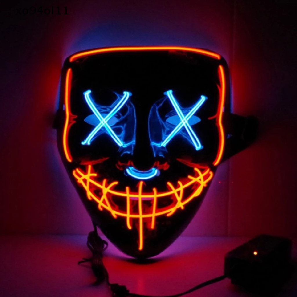 Xo Halloween Topeng LED Pesta Menyala Topeng Warna Campur Glow In Dark Cosplay Mask OL