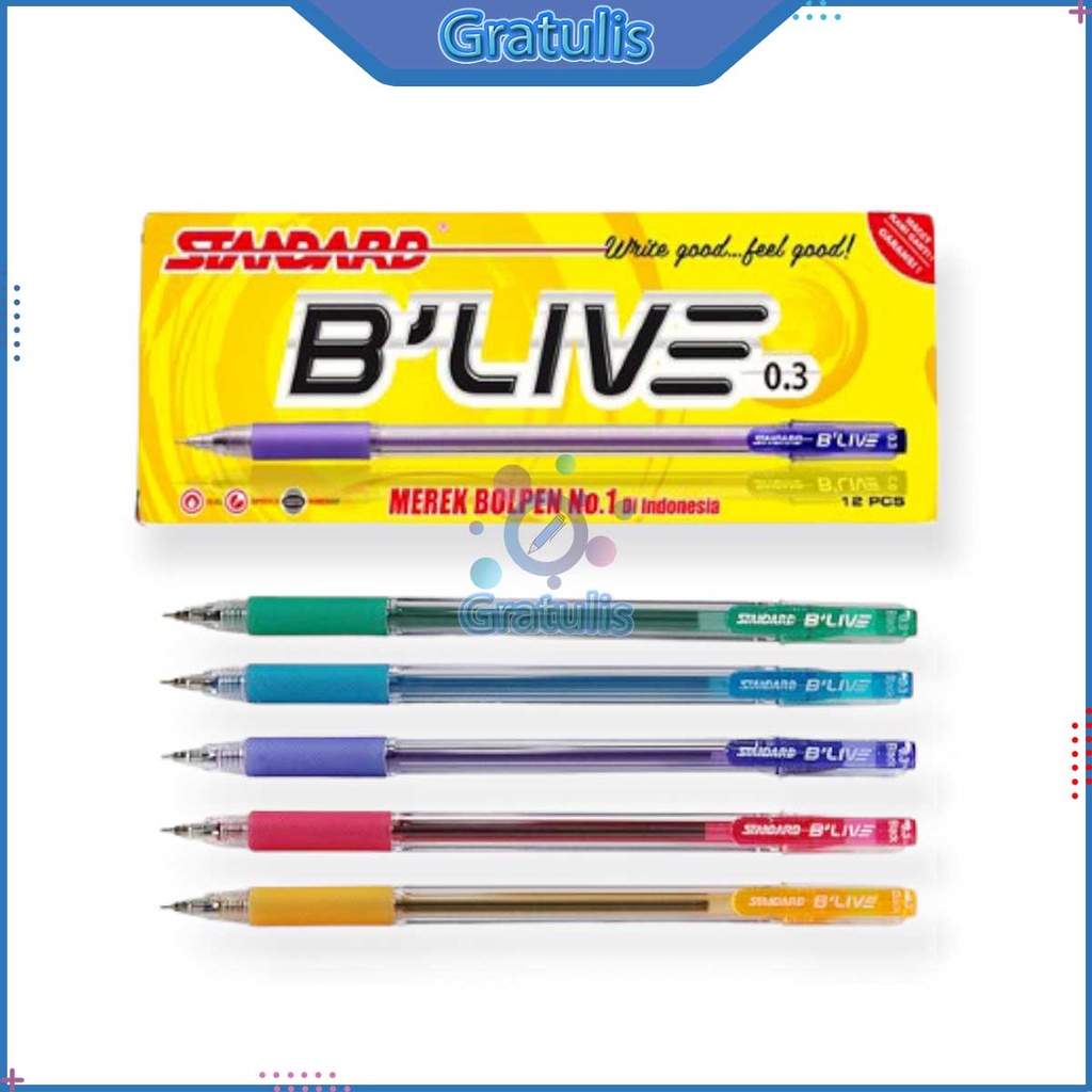 

PULPEN B'LIVE STANDARD [12 PCS] / PERLENGKAPAN ALAT TULIS SEKOLAH / BALLPOINT PENA 1 PAK / BALL PEN BOLPEN POLPEN BULPEN TINTA HITAM 1 PACK STANDAR BLIVE