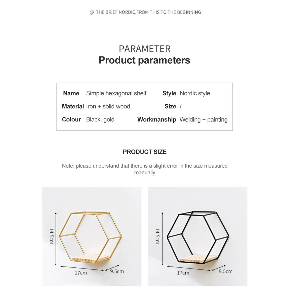 Shelves Dinding Dipasang Rak Segi Enam Bingkai Geometris Berdiri Logam Dibingkai Rak Emas dengan Kayu Penyimpanan Dinding Tampilan Rak Organisator Rumah Dekorasi Rumah