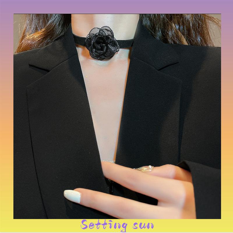 Waktu Seksi Choker Kerah Perhiasan Retro-Hitam Renda Camellia Kalung Pesta Makan Malam Neck-Band Wanita Fashion Adjustable Neckl TN