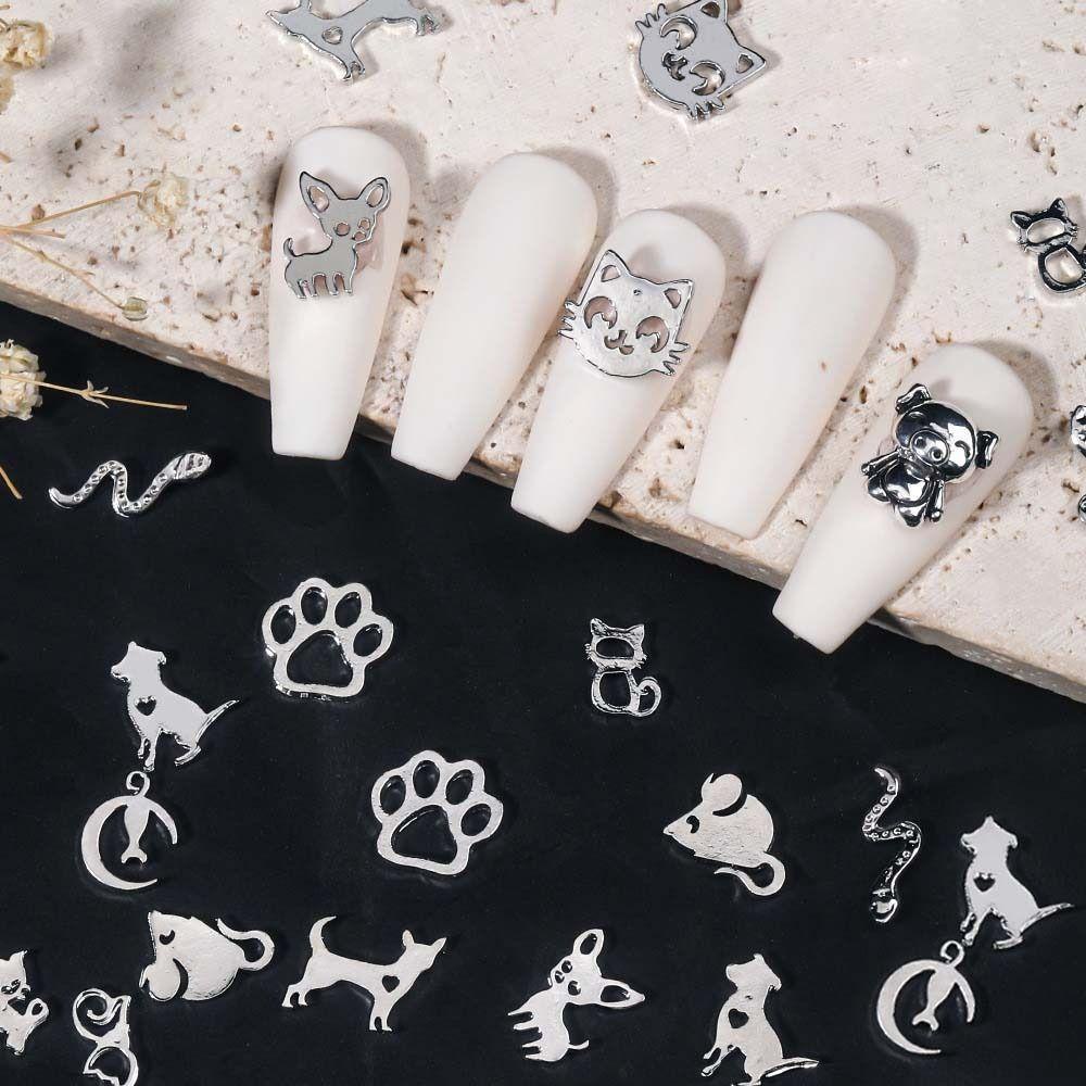 Needway   Hewan Dekorasi Kuku Anjing Fashion Tikus Ular Kucing Berongga Logam Metal Nail Art Drills