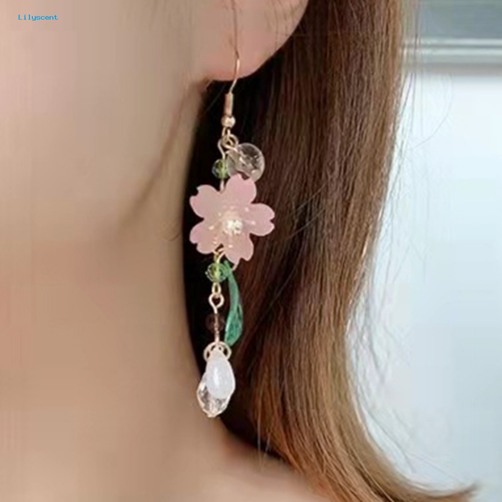 Lilyscent 1pasang Anting Kait Logam Aksesoris Wanita Anting Kait Bunga Sakura Elegan