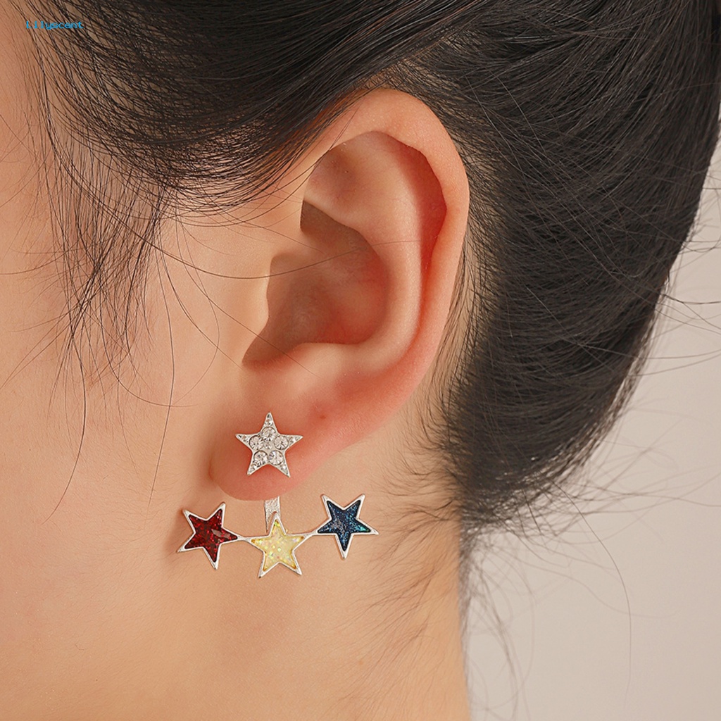 Lilyscent 1pasang Charming Drop Earrings Women Jewelries July 4th Anting Bendera Amerika Tidak Sakit Memakai