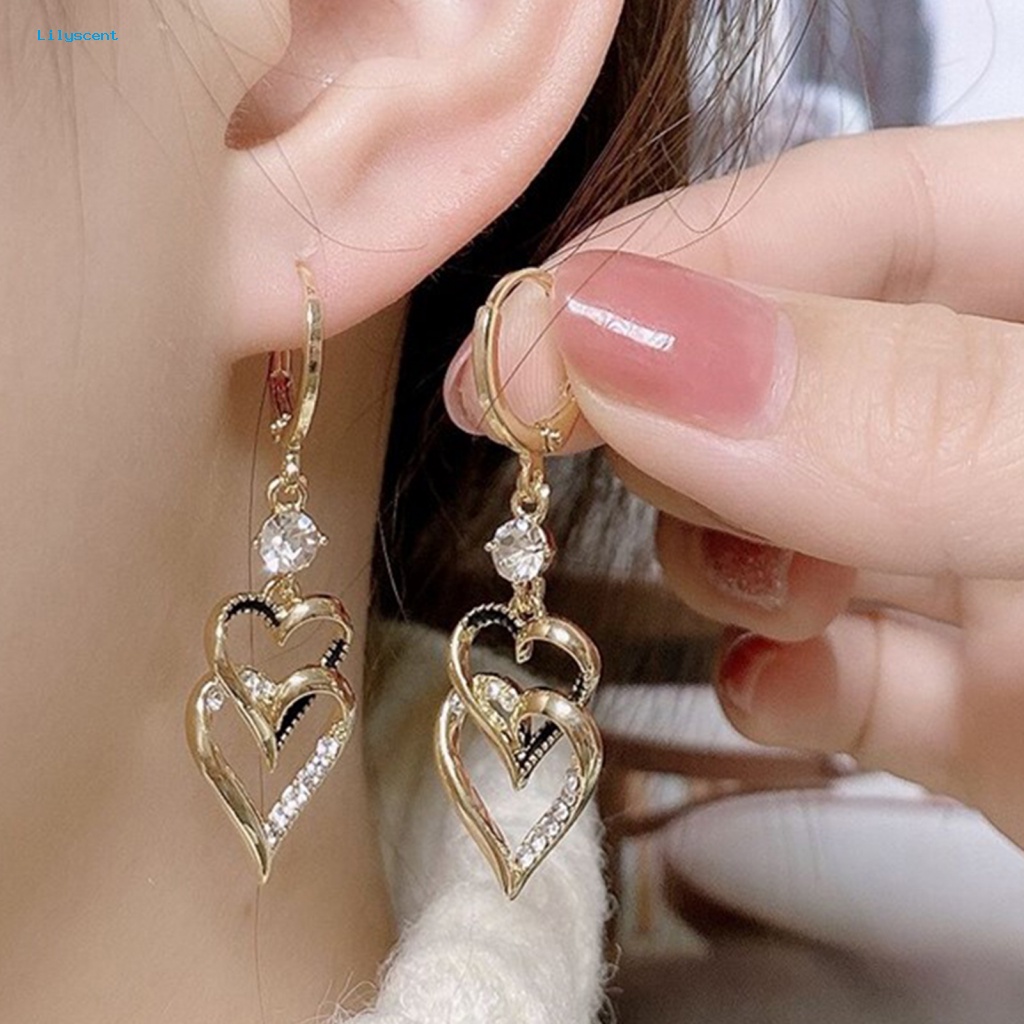 Lilyscent 1pasang Electroplating Menjuntai Anting Fashion Perhiasan Mempesona Berlian Imitasi Menjuntai Anting-Anting Gaya Korea