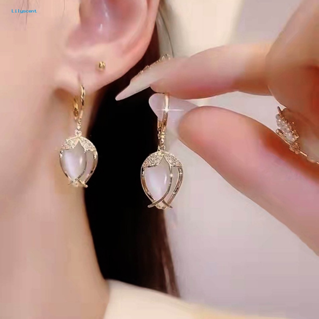 Lilyscent 1pasang Anti-Oksidasi Menjuntai Anting-Anting Aksesoris Pakaian Anting Hoop Kristal Imitasi Serbaguna Bersinar