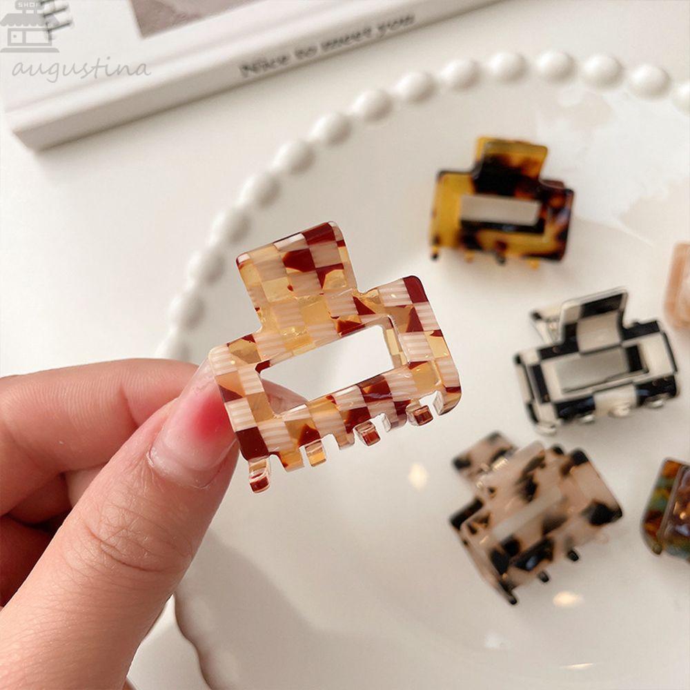 Agustinina Jepit Rambut Perempuan Mode Kecil Papan Catur Leopard Persegi Jepang Hiasan Kepala