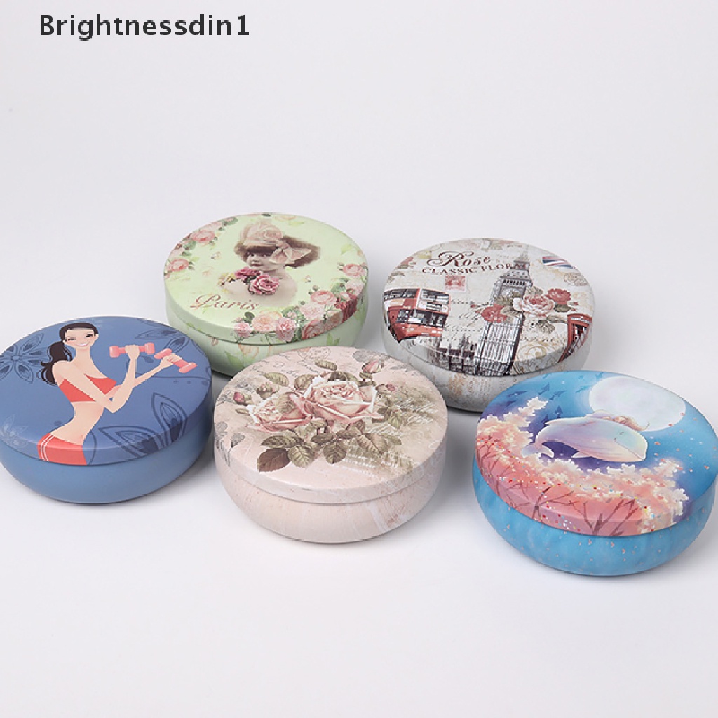 [Brightnessdin1] Mini Round Pocket Tea Tin Metal Canisters Wadah Gula Kopi Kotak Penyimpanan Toples Butik